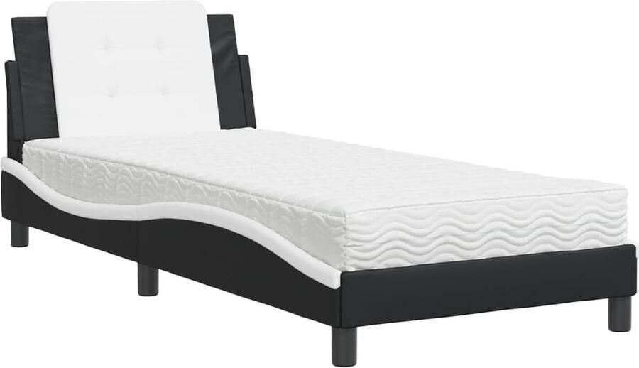 VidaXL Bedframe zonder matras Zadar kunstleer zwart en wit 100x200 cm - Foto 2