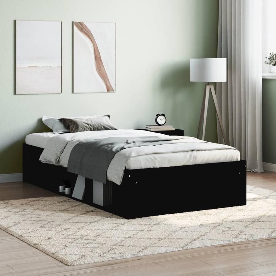 VidaXL Bedframe Zwart 90x190 cm Hout Modern Bed Frame Houten Bed Tweepersoons Bed Boxspring Bed Stapelbare Bed Met Opbergruimte Zwart Bed Compact Bed - Foto 2