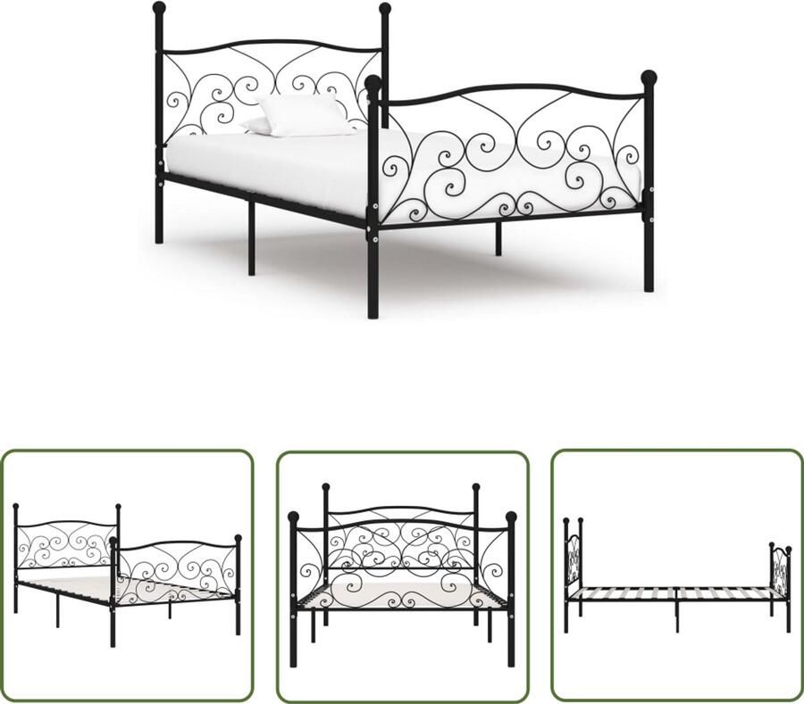 VidaXL Bedframe Zwart 100x200 cm Met Lattenbodem Metalen Bed Frame Tweepersoons Bed Zwarte Bed Slaapkamer Meubels Boxspring Bed Modern Bed Budget Bed Simpel Bed Easy Assembly Bed Stapelbare Bed
