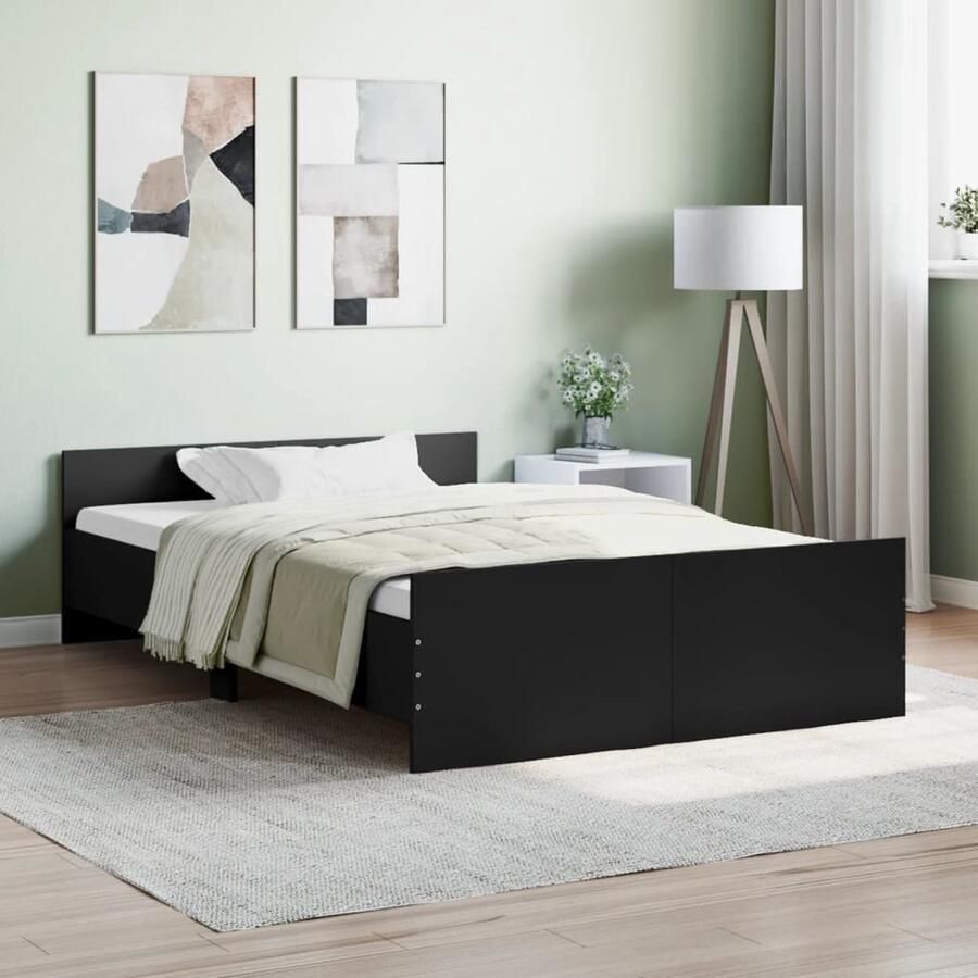 VidaXL Bedframe Zwart 120x190 cm Hout Slaapcomfort Houten Bedframe Tweepersoons Bed Boxspring Bed Design Bed Modern Bed Zwart Bed Lattenbodem - Foto 2
