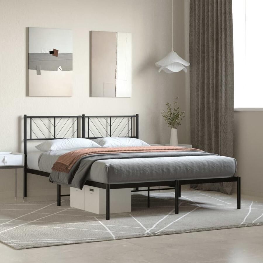 VidaXL Bedframe Zwart 120x190 cm Staal Klassieke Bed Frame Metalen Bed Staal Bedframe Boxspring Bed Tweepersoons Bed Slaapcomfort Hoofdbord Opbergruimte - Foto 2