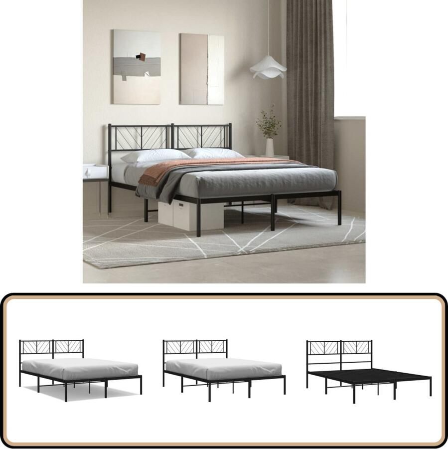 VidaXL Bedframe Zwart 120x190 cm Staal Klassieke Bed Frame Metalen Bed Staal Bedframe Boxspring Bed Tweepersoons Bed Slaapcomfort Hoofdbord Opbergruimte