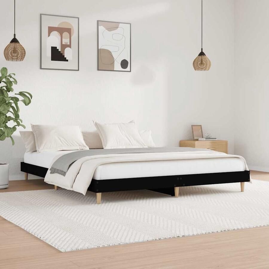 VidaXL Bedframe Zwart 120x200 cm Hout Bed Frame Houten Bed Frame Zwarte Bed Frame Tweepersoons Bed Frame Multiplex Lattenbodem Duurzame Bed Frame - Foto 2