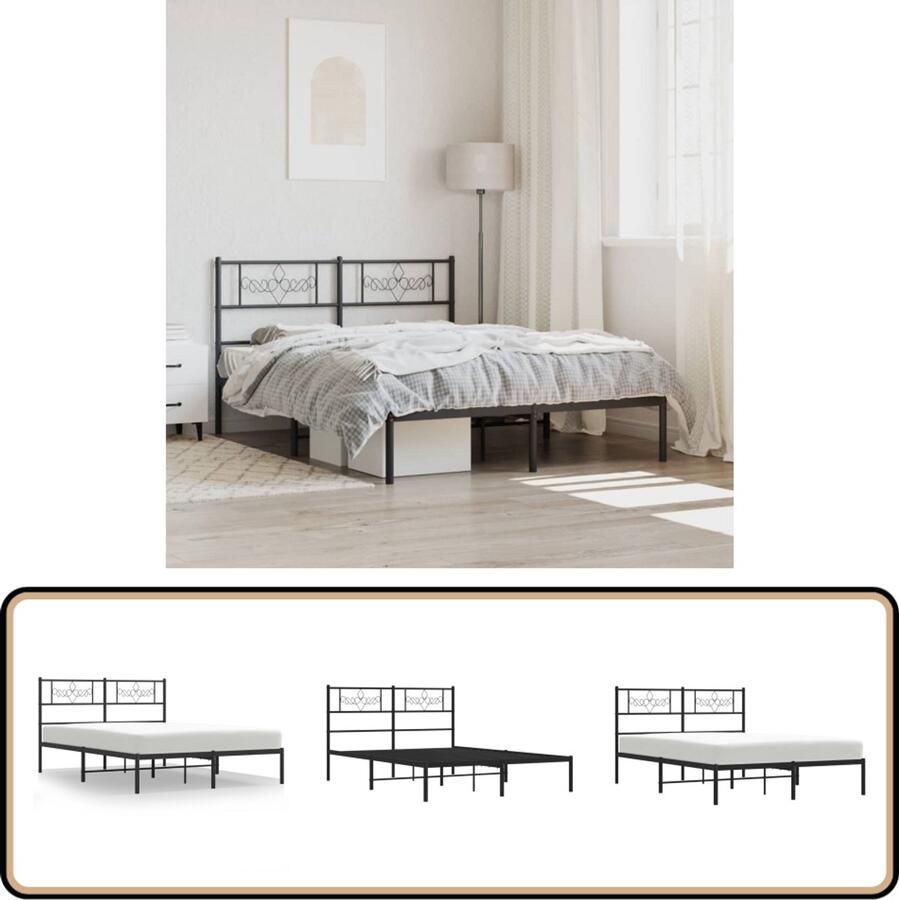 VidaXL Bedframe Zwart 120x200 cm Met hoofdbord Robuust Bedframe Klassiek Bedframe Zwarte Bedframe Metalen Bedframe Bed Frame Met Opbergruimte Hoofdbord Bed Tweepersoons Bed