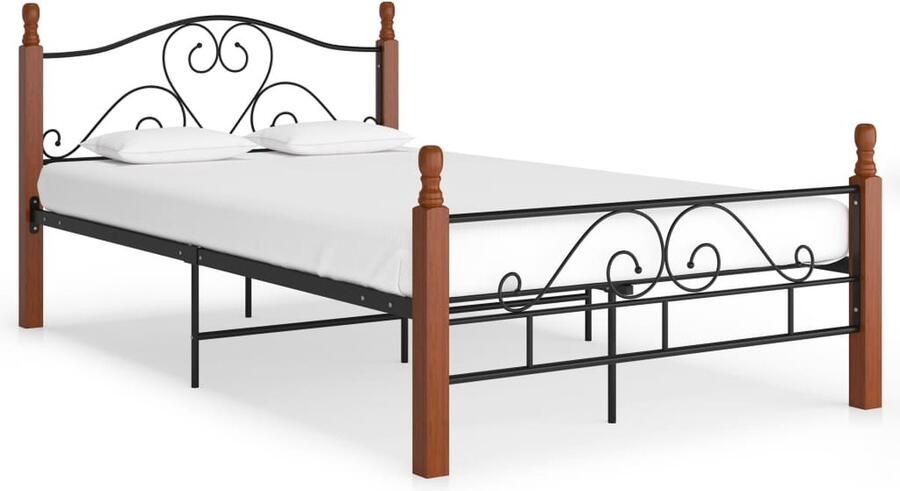 VidaXL Bedframe Zwart 120x200 cm Metaal en Hout Metalen Bedframe Donker Eikenhouten Bed Tweepersoonsbed Boxspring Bed Hoofdbord Stapelbare Bedbodems Zwarte Bed - Foto 2
