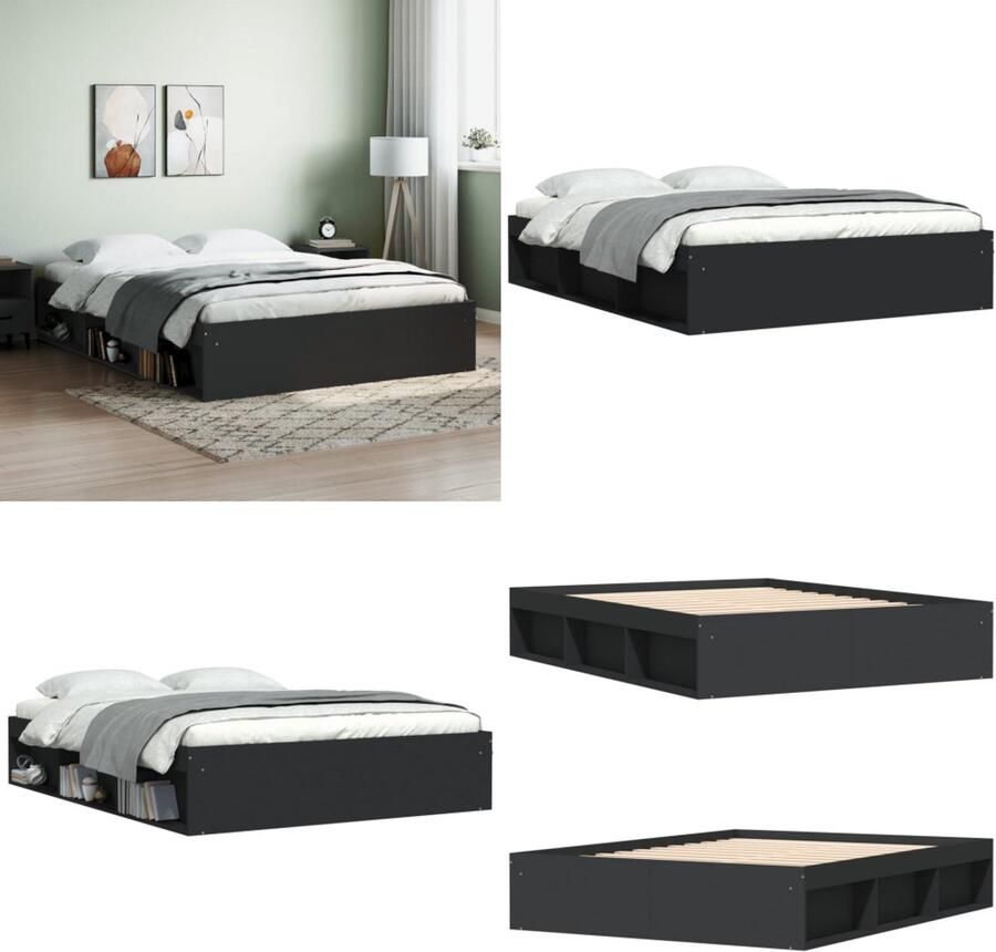 VidaXL Bedframe zwart 140x190 cm Bedframe Bed Bedbodem