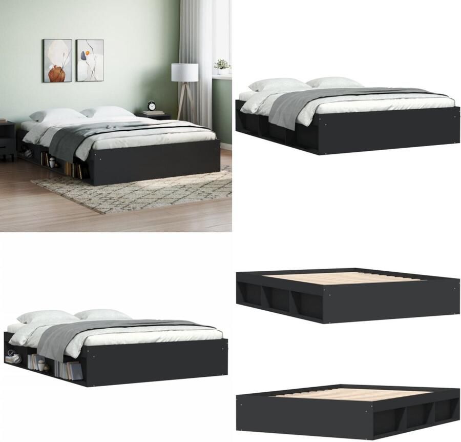 VidaXL Bedframe zwart 140x200 cm Bedframe Bed Bedbodem