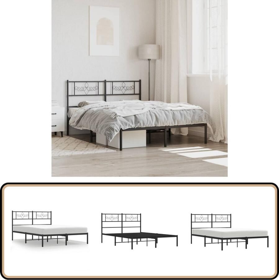 VidaXL Bedframe Zwart 140x200 cm Stalen Frame Metalen Bed Frame Tweepersoons Bed Zwarte Bedbank Boxspring Onderstel Slaapcomfort