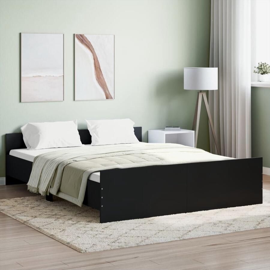 VidaXL Bedframe Zwart 160x200 cm Hout Bed Frame Houten Bed Design Bed Tweepersoons Bed Boxspring Bed Zware Lattenbodem Stapelbare Bedden Modern Bed Minimalistisch Bed Zwart Bed - Foto 2
