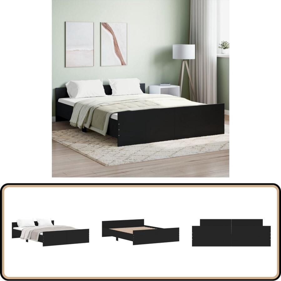 VidaXL Bedframe Zwart 160x200 cm Hout Bed Frame Houten Bed Design Bed Tweepersoons Bed Boxspring Bed Zware Lattenbodem Stapelbare Bedden Modern Bed Minimalistisch Bed Zwart Bed