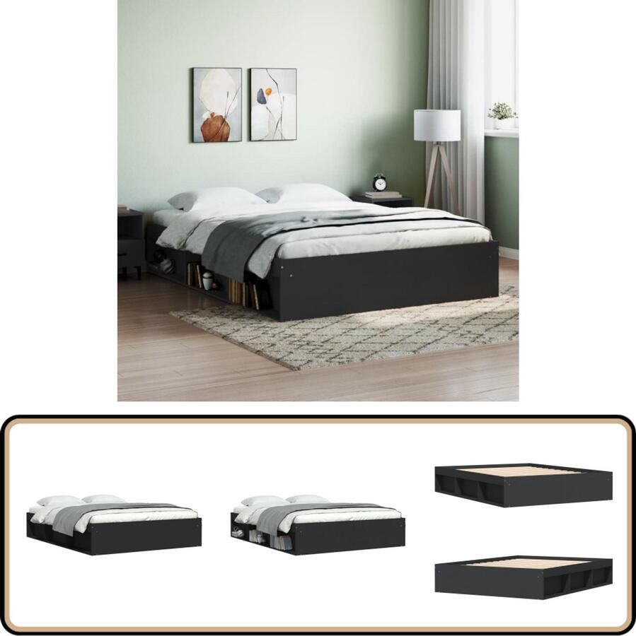 VidaXL Bedframe Zwart 160x200 cm Modern en Duurzaam Modern Bed Frame Tweepersoons Bed Zwart Bed Houten Bed Boxspring Bed - Foto 2