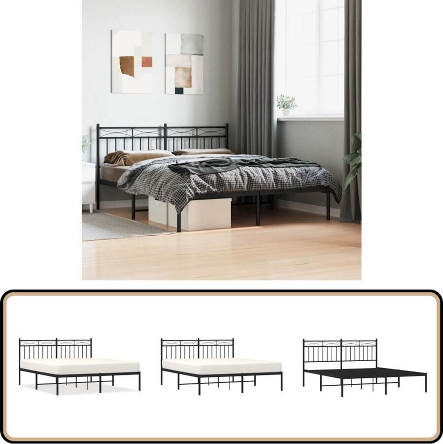 VidaXL Bedframe Zwart 160x200 cm Stalen Frame Metalen Bed Frame Tweepersoons Bed Zwarte Bed Frame Staal Bed Frame Boxspring Bed