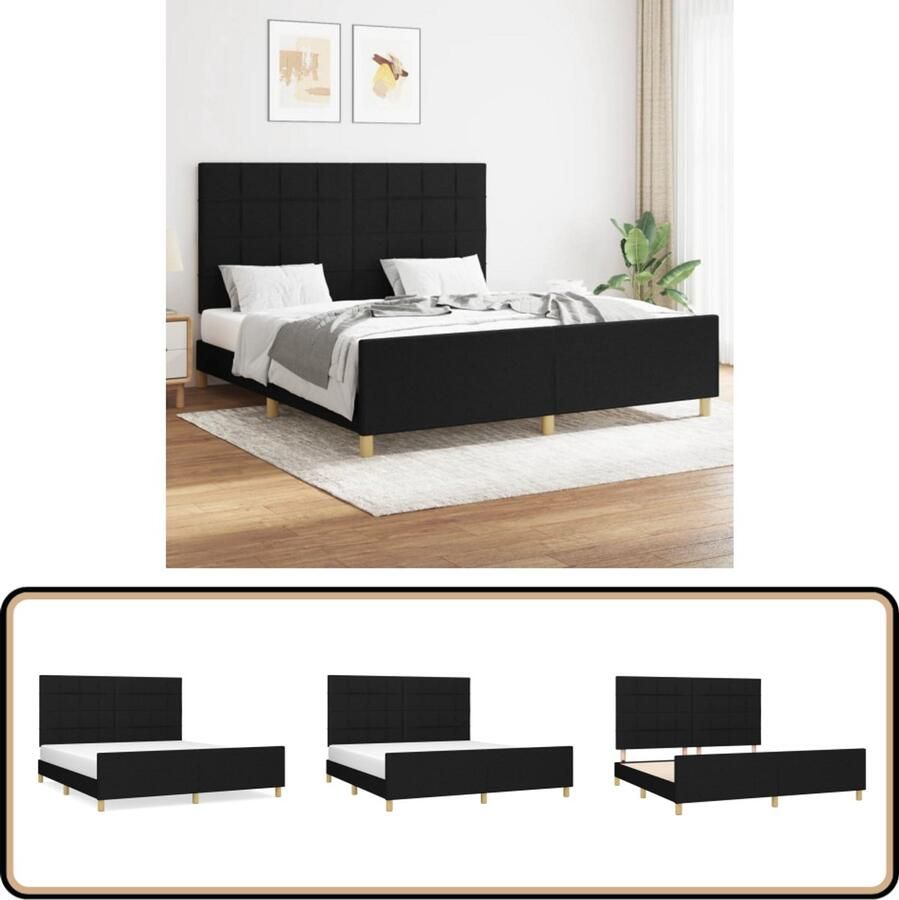 VidaXL Bedframe Zwart 160x200 cm Zonder Matras Bed Frame Boxspring Tweepersoonsbed Houten Bed Met Hoofdbord Stapelbed Kinderbed Platform Bed King Size Bed