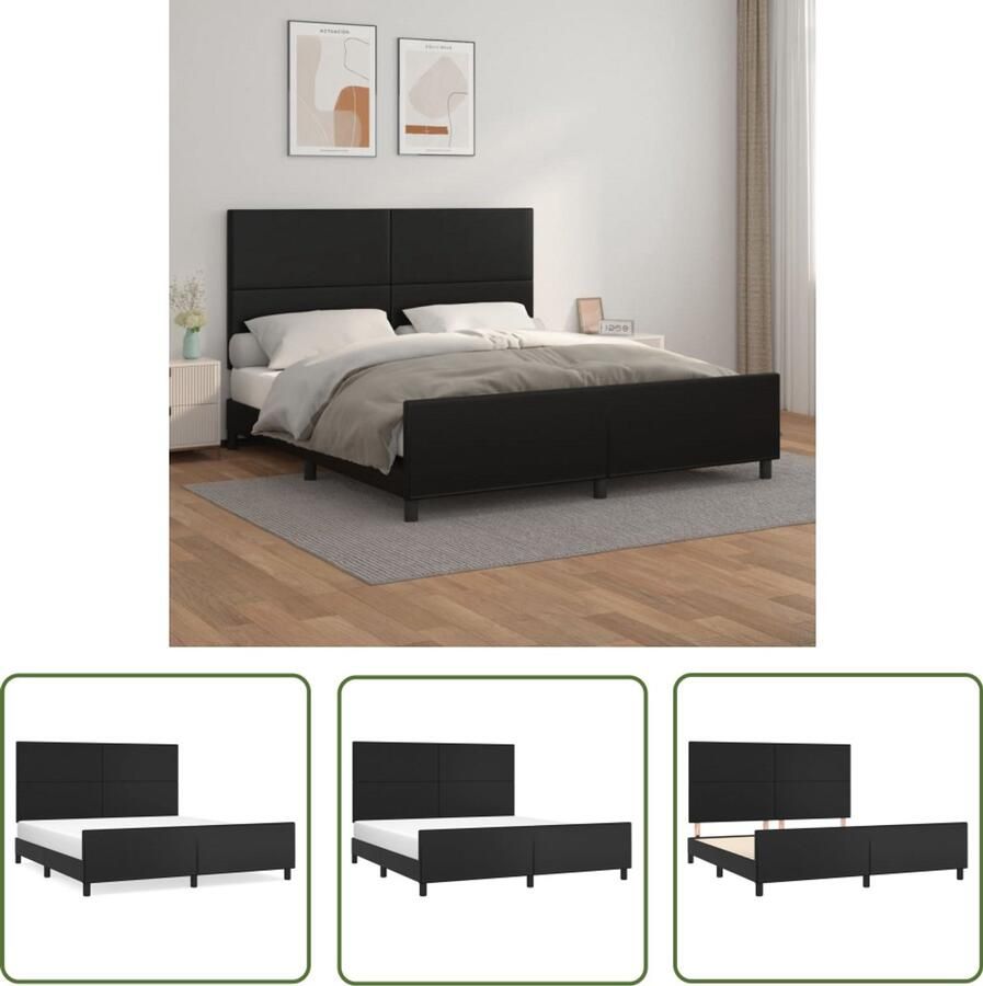 The Living Store Bedframe Zwart kunstleer Verstelbaar hoofdeinde Stabiele poten Multiplex lattenbodem Comfortabele ondersteuning 203x186x118 128 cm Geschikt voor matras 180x200 cm