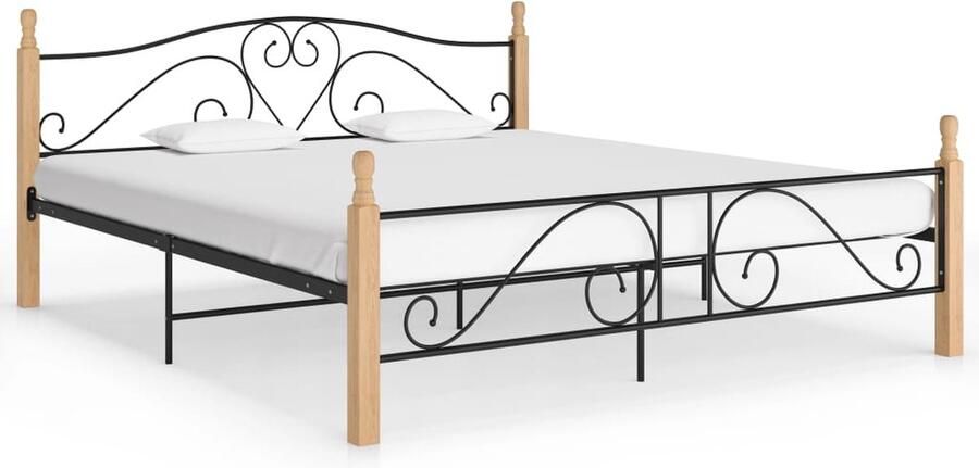 VidaXL Bedframe Zwart 180x200 cm Massief eikenhout Metalen Bedframe Tweepersoons Bed Zwarte Bed Houten Bed Slaapcomfort Luxe Bed Modern Bed Minimalistisch Bed - Foto 2