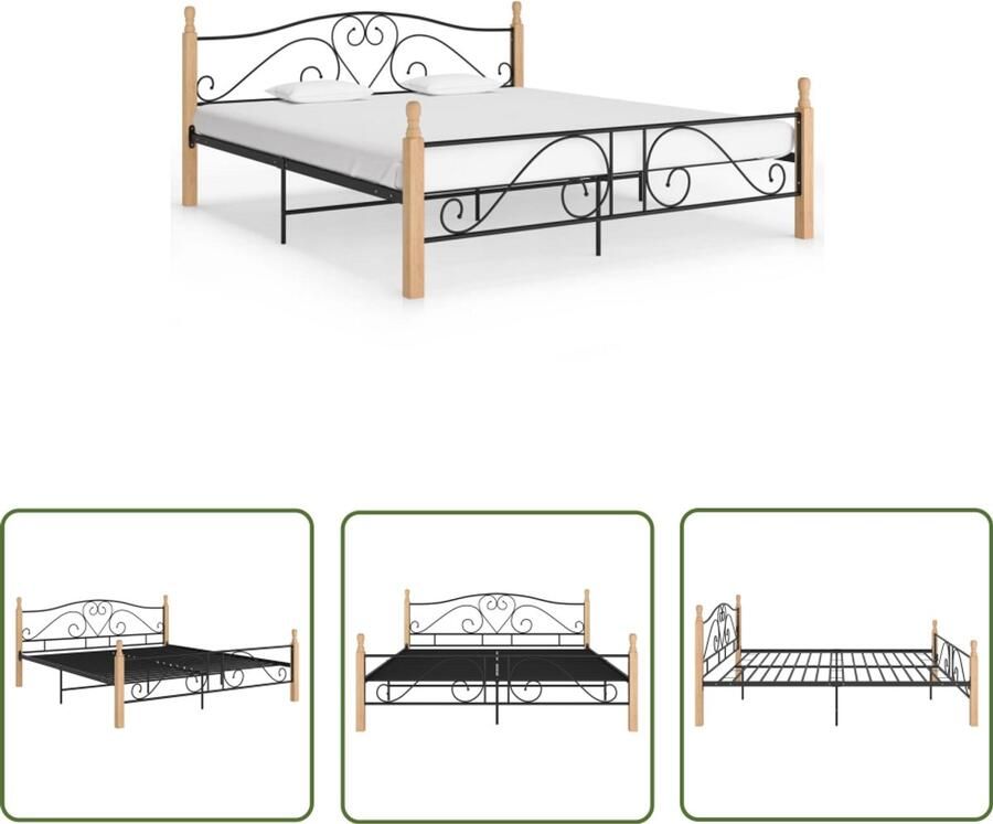 VidaXL Bedframe Zwart 180x200 cm Massief eikenhout Metalen Bedframe Tweepersoons Bed Zwarte Bed Houten Bed Slaapcomfort Luxe Bed Modern Bed Minimalistisch Bed