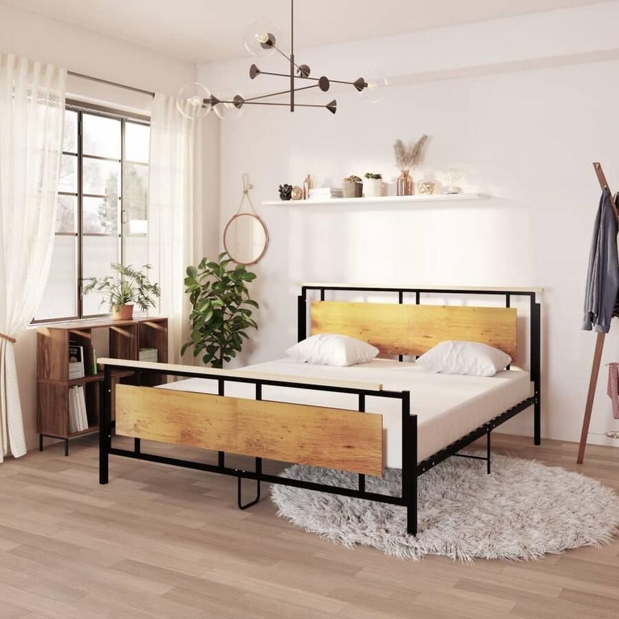 VidaXL Bedframe Zwart 180x200 cm Modern Ontwerp Metalen Bed Frame Houten Bed Frame Eikenhouten Bed Frame Tweepersoons Bed Boxspring Frame Slaapcomfort Slaapkamersdecoratie Design Bed Frame Modern Bed Frame - Foto 2