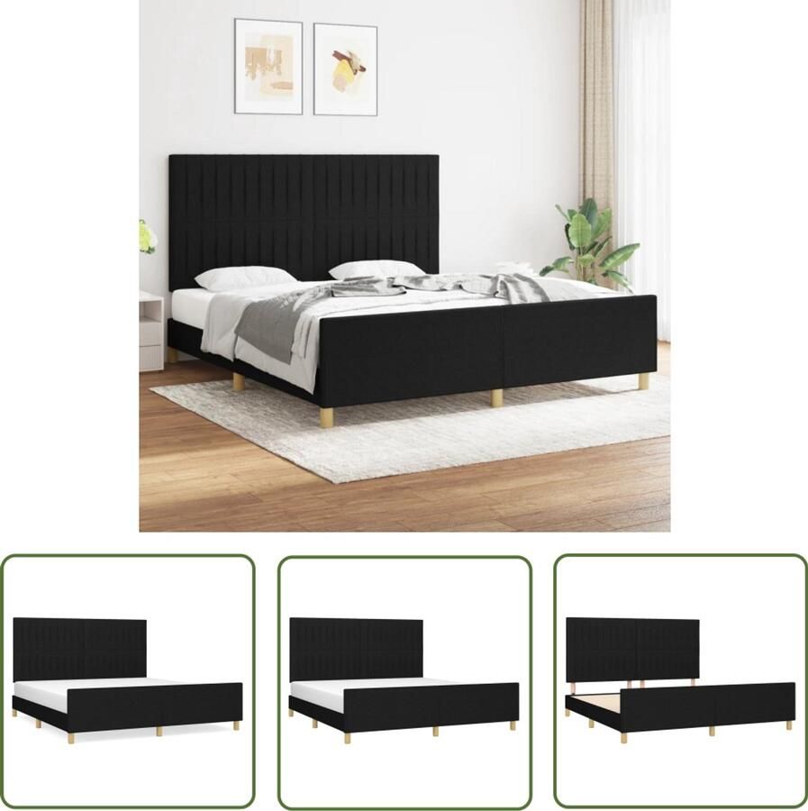 VidaXL Bedframe Zwart 180x200 cm Stof Bed Frame Bedstede Boxspring Hoofdeinde Tweepersoonsslaapbank Zwarte Bed Stoffen Bed Comfortabel Bed