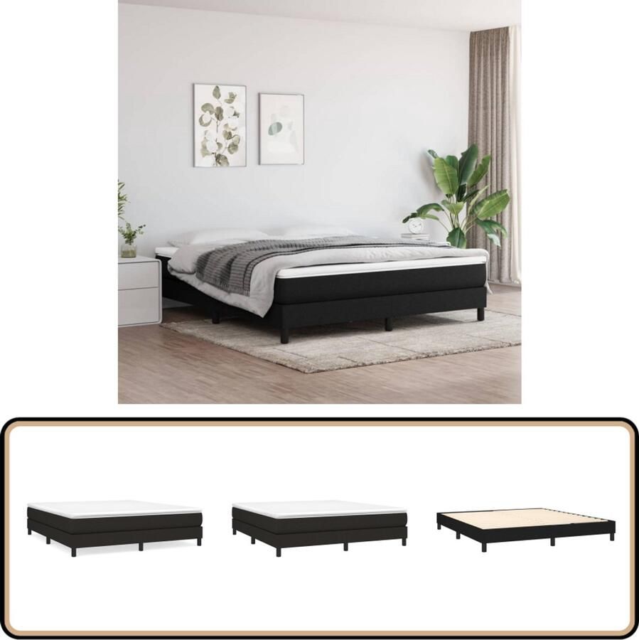 VidaXL Bedframe Zwart 180x200 cm Stof Boxspring Frame Bed Frame Slaapkamer Meubels Zwarte Bedframe Tweepersoons Bed Houten Bed Frame Stoffen Bed Frame Multipex Lattenbodem Stabiel Bed Frame Comfortabel Bed Frame