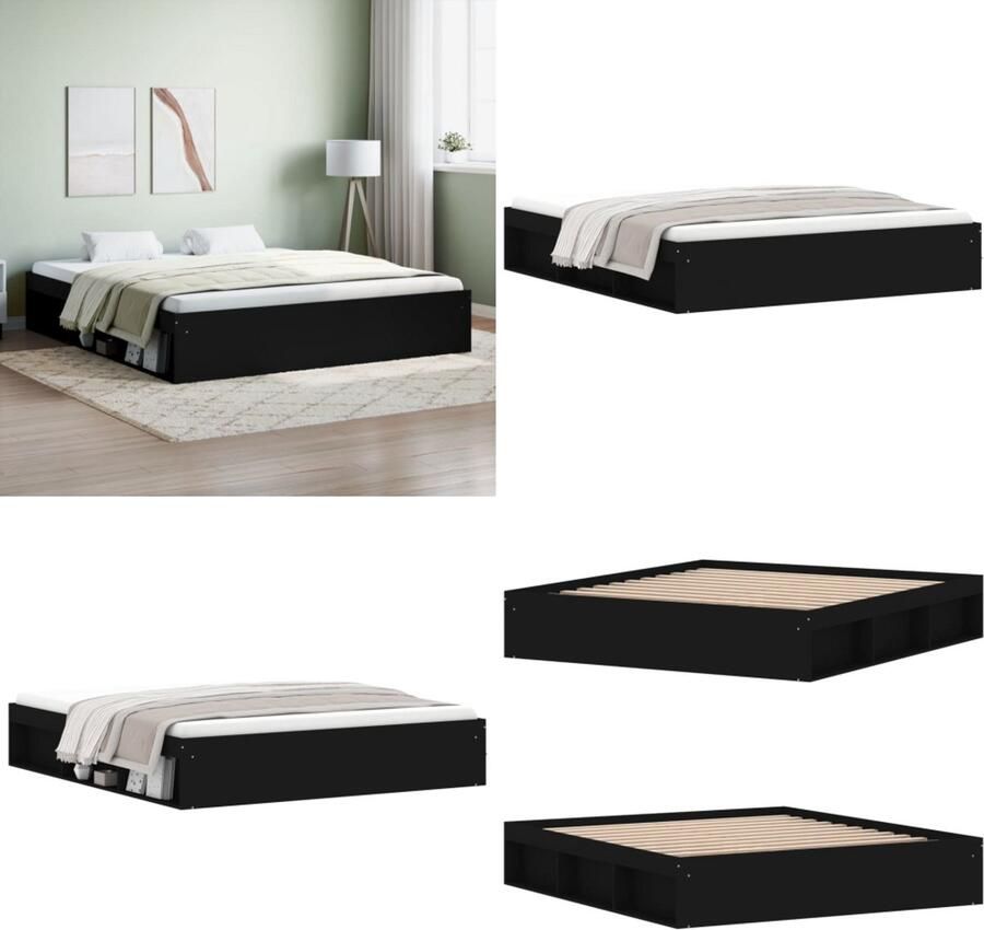VidaXL Bedframe zwart 180x200 cm Super King Size Bedframe Bed Bedbodem