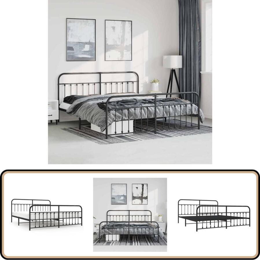 VidaXL Bedframe Zwart 193x203 cm Stalen Frame Robuust Bed Frame Metalen Bedframe Tweepersoons Bed Zwarte Bed Modern Bed Minimalistisch Bed Slaapcomfort Boxspring Bed - Foto 2