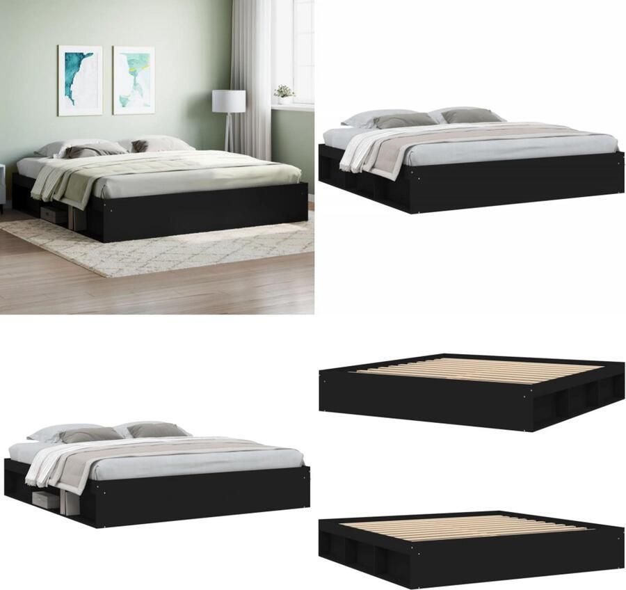 VidaXL Bedframe zwart 200x200 cm Bedframe Bed Bedbodem