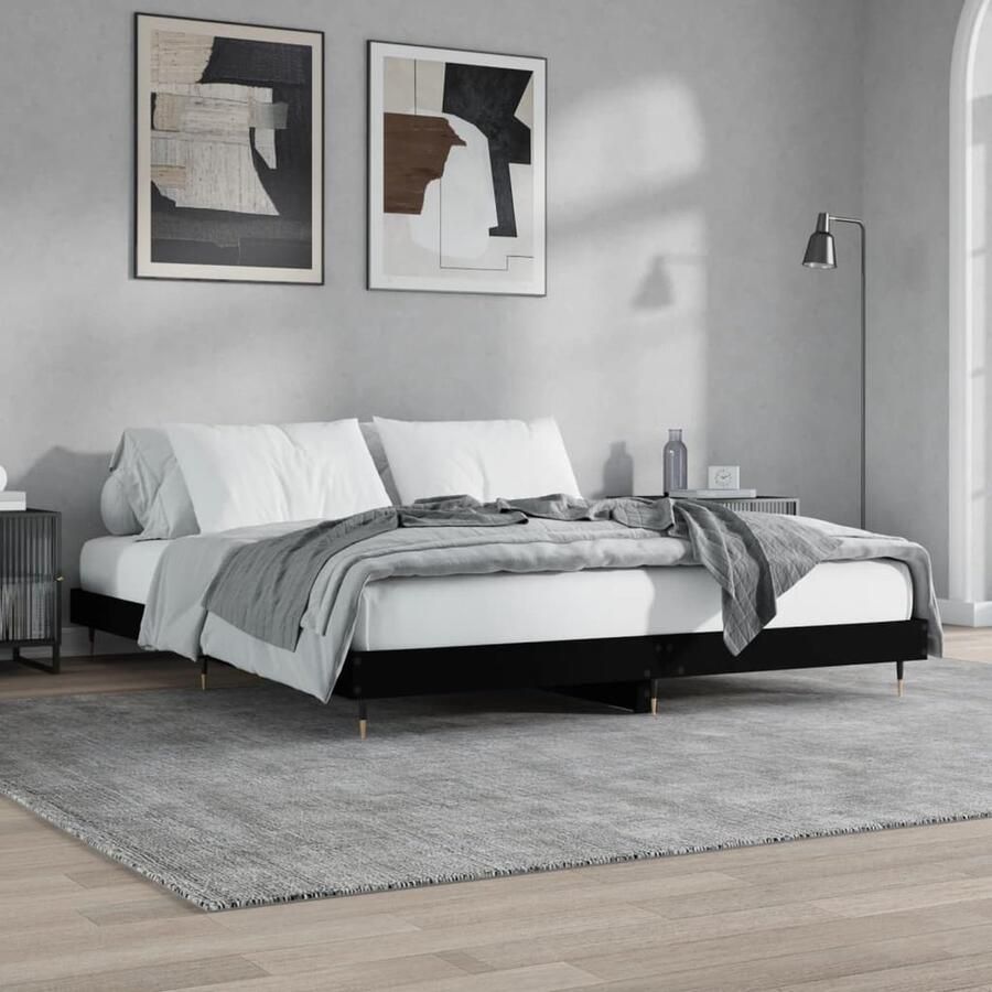 VidaXL Bedframe Zwart 200x200 cm Massief Hout Slaapcomfort Tweepersoons Bed Zwart Bed Frame Houten Bed Frame Bed Frame Met Poten Luxe Bed Frame Modern Bed Frame - Foto 2