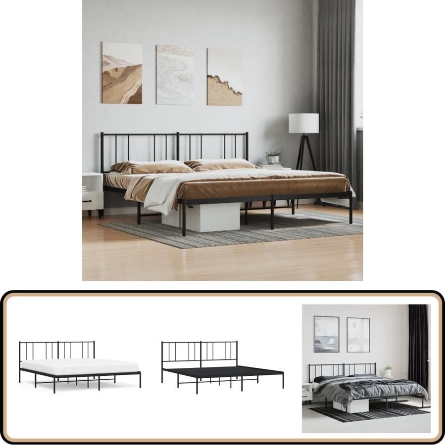 VidaXL Bedframe Zwart 200x200 cm Stalen Frame Robuust Bed Frame Klassiek Bedframe Staal Bedframe Tweepersoons Bed Zwarte Bedframe