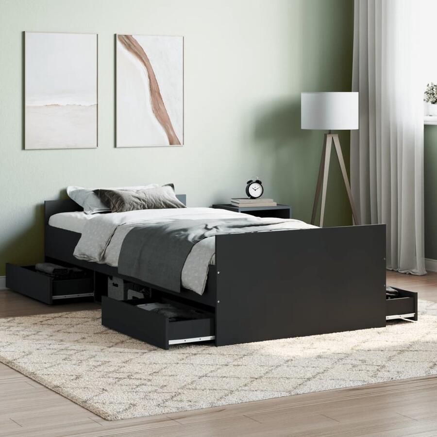 VidaXL Bedframe Zwart 90x190 cm Hout Bed Frame Houten Bed Slaapcomfort Boxspring Bed Tweepersoons Bed Stapelbare Bedden Compact Bed Moderne Bed Minimalistisch Bed Black Bed - Foto 2