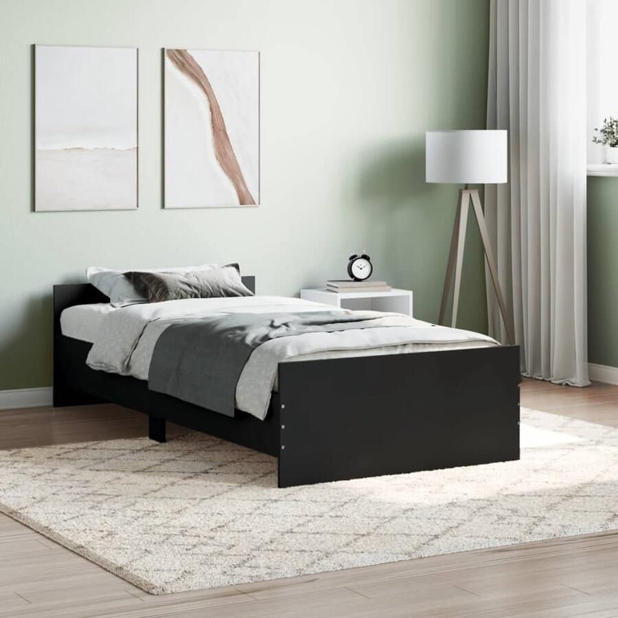VidaXL Bedframe Zwart 90x190 cm Hout Slaapcomfort Houten Bedframe Multiplex Lattenbodem Functionele Hoofdeind Design Bed Tweepersoons Bed Zwart Bed Budgetvriendelijk Bed - Foto 2