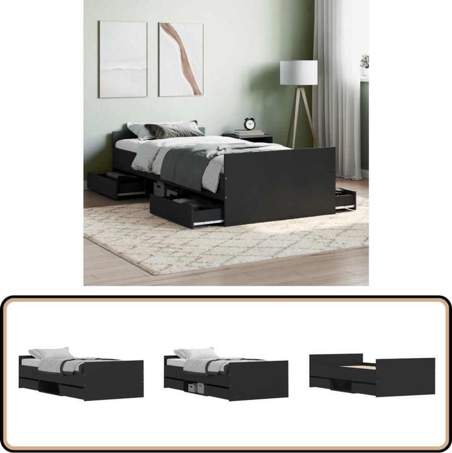 VidaXL Bedframe Zwart 90x190 cm Hout Bed Frame Houten Bed Slaapcomfort Boxspring Bed Tweepersoons Bed Stapelbare Bedden Compact Bed Moderne Bed Minimalistisch Bed Black Bed