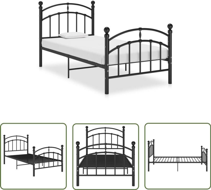 VidaXL Bedframe Zwart 90x200 cm Inclusief lattenbodem Metalen Bedframe Zwarte Bedpost Enkelbed Tweepersoonsbed Slaapcomfort Slaapkamersdecoratie Designbed Modern Bed Budgetvriendelijk Bed Eenvoudig Te Monteren