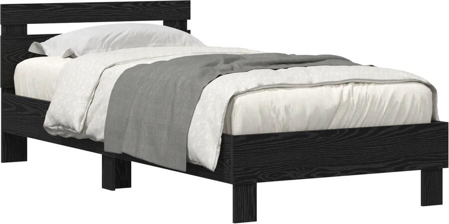 VidaXL Bedframe met LED-verlichting Zwart Eiken 90x190 cm Bewerkt Hout - Foto 2