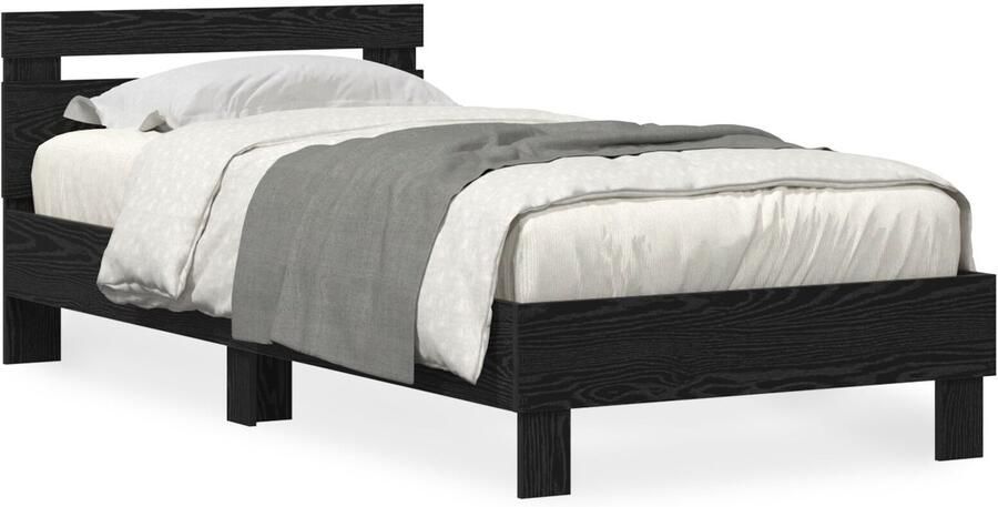 VidaXL Bedframe met LED-verlichting Zwart Eiken 90x200 cm Gefabriceerd Hout - Foto 3