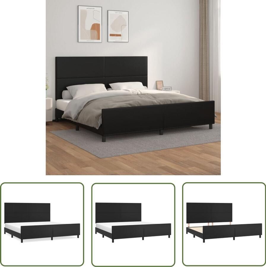 VidaXL Bedframe Zwart Kunstleer 200x200 cm Bed Frame Boxspring Hoofdeinde Kunstleder Zwarte Kleur Tweepersoonsbed Slaapcomfort - Foto 2