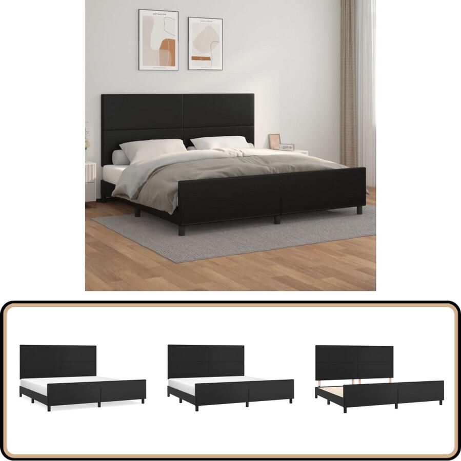 VidaXL Bedframe Zwart Kunstleer 200x200 cm Bed Frame Boxspring Hoofdeinde Kunstleder Zwarte Kleur Tweepersoonsbed Slaapcomfort