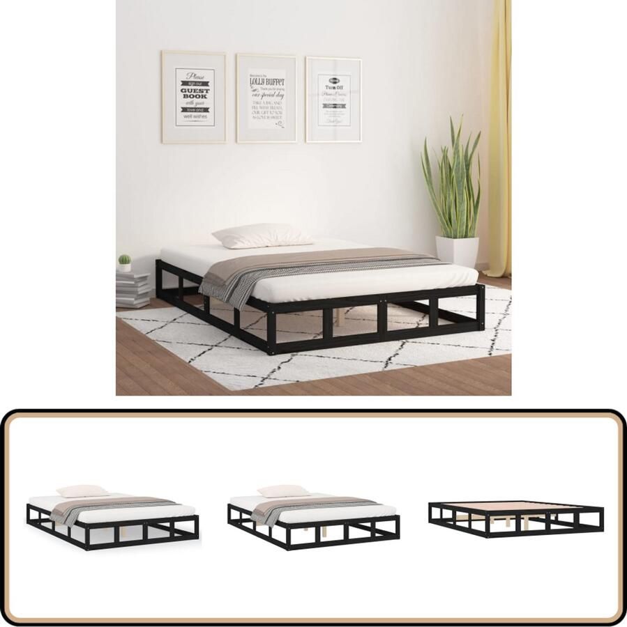 VidaXL Bedframe Zwart Massief Grenenhout 120x200 cm Houten Bedframe Modern Bedframe Zwarte Bedframe King Size Bedframe Tweepersoons Bedframe