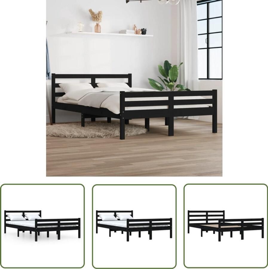 VidaXL Bedframe Zwart Massief Hout 140x190 cm Houten Bedframe Modern Bedframe Slaapcomfort Grenenhout Bedframe Dubbele Bed King Size Bed Boxspring Bed Stapelbare Bedden