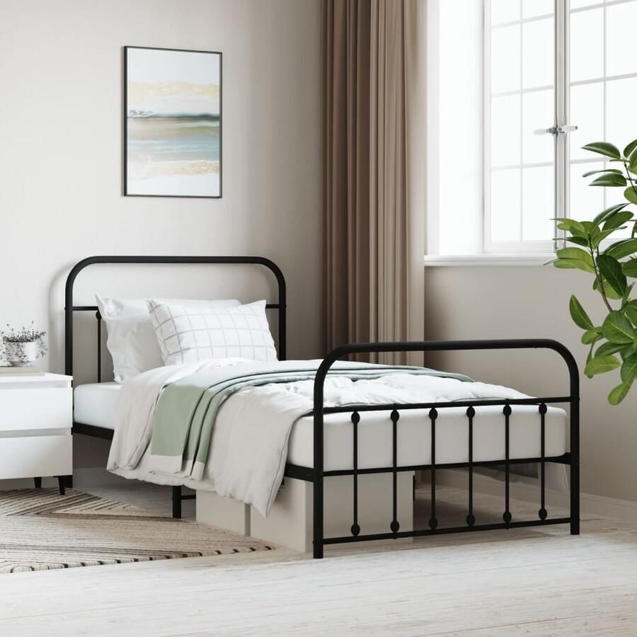 VidaXL Bedframe Zwart Metaal 107x203 cm Robuust Bed Frame Klassiek Bed Metalen Bedframe Zwarte Bedpost Tweepersoons Bed Slaapcomfort - Foto 2