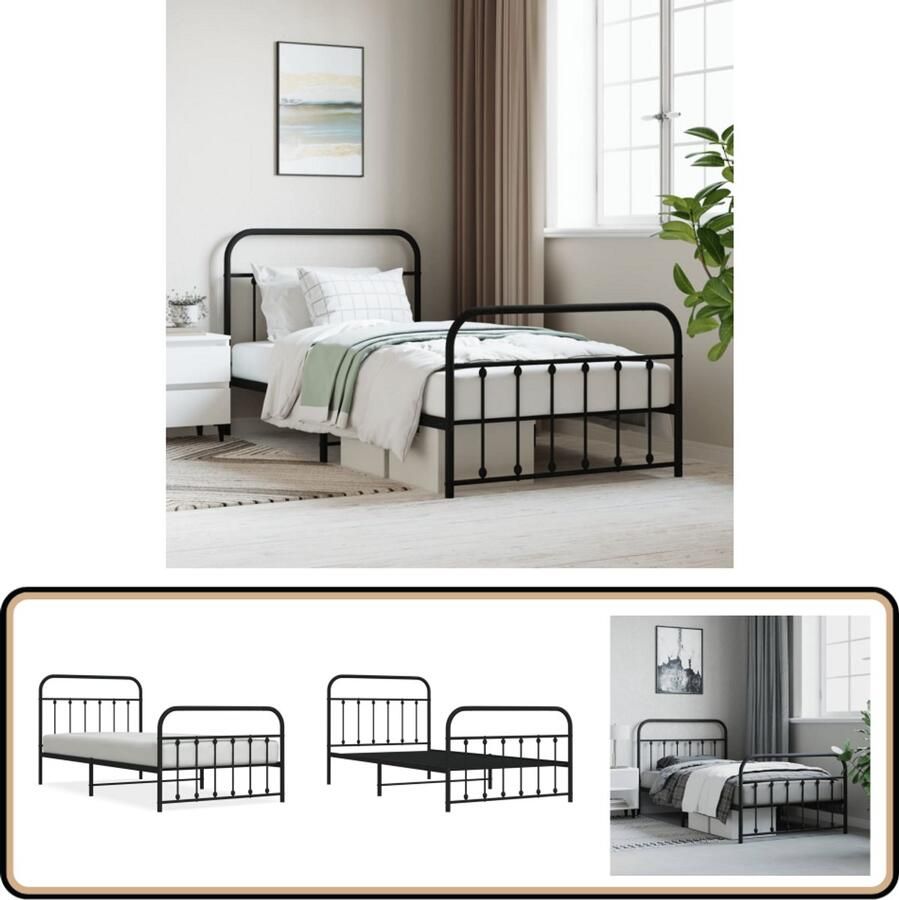 VidaXL Bedframe Zwart Metaal 107x203 cm Robuust Bed Frame Klassiek Bed Metalen Bedframe Zwarte Bedpost Tweepersoons Bed Slaapcomfort