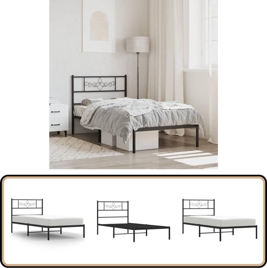 VidaXL Bedframe Zwart Metaal 107x203 cm Robuust Bed Frame Klassiek Bedframe Metalen Bedframe Zwarte Bedframe Tweepersoons Bed