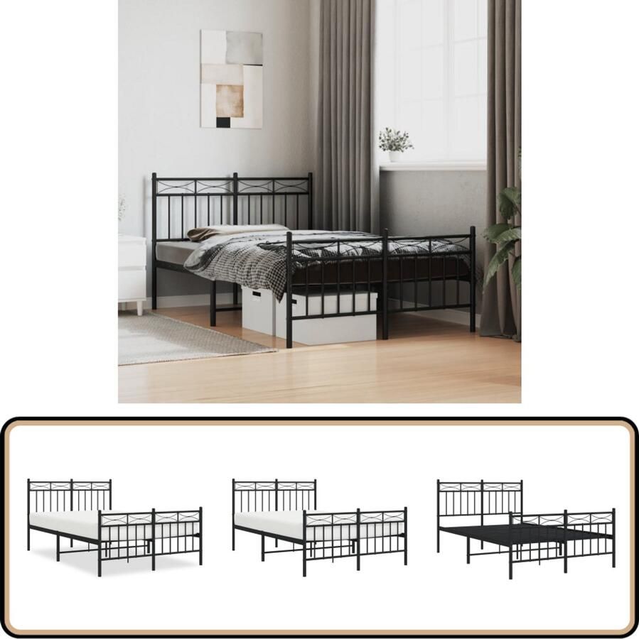 VidaXL Bedframe Zwart Metaal 120x200 cm Klassieke Bed Frame Staal Bedframe Zwarte Bedframe Tweepersoons Bed Boxspring Bed