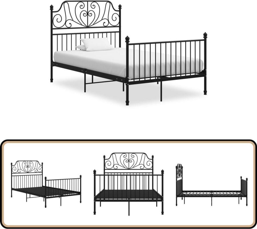 VidaXL Bedframe Zwart Metaal 120x200 cm Metalen Bed Frame Zwarte Bed Tweepersoons Bed Boxspring Bed Stapelbare Bedden