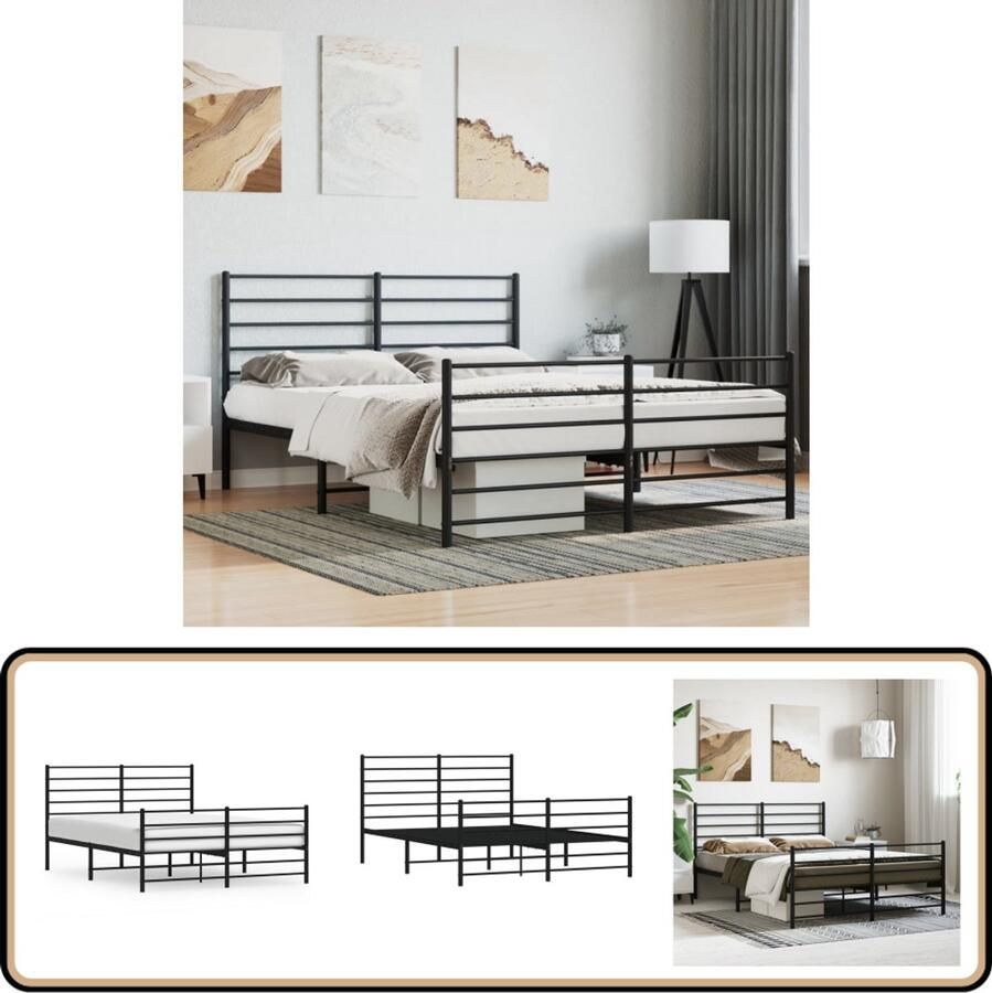 VidaXL Bedframe Zwart Metaal 140x190 cm Robuust Bed Frame Metalen Bedframe Boxspring Frame Staal Bedframe Modern Bedframe Klassiek Bedframe Slaapcomfort Bedstede
