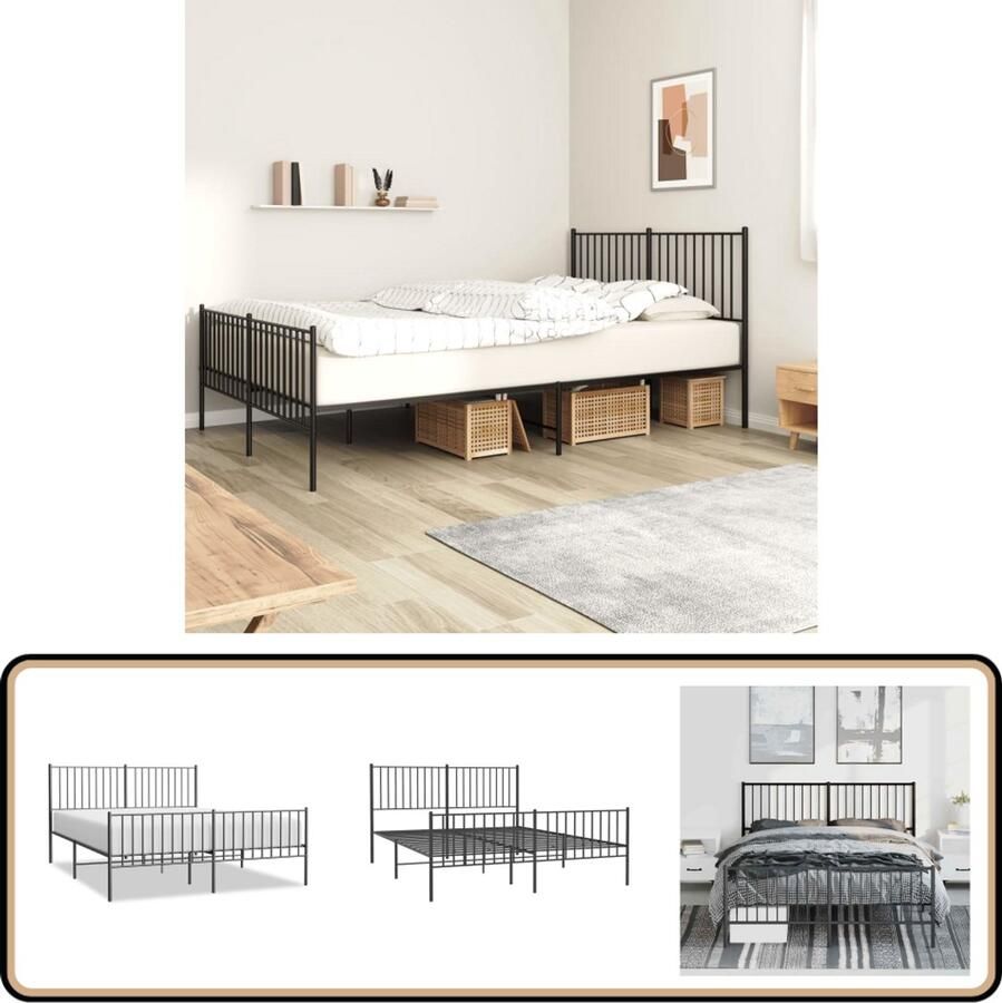 VidaXL Bedframe Zwart Metaal 150x200 cm Metalen Bed Frame Klassiek Bed Zwarte Bedframe Staal Bedframe Boxspring Bed Tweepersoons Bed King Size Bed