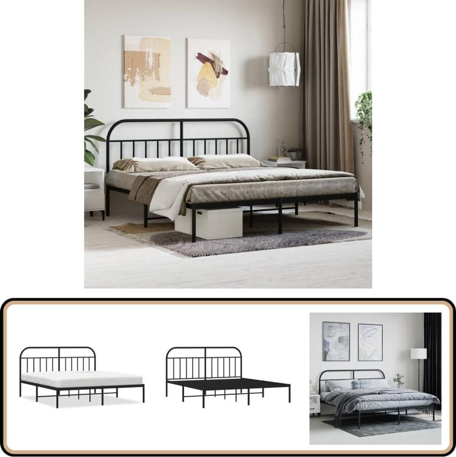 VidaXL Bedframe Zwart Metaal 160x200 cm Klassieke Bed Frame Tweepersoons Bed Metalen Bedframe Zwarte Bed Frame Staal Bedframe Bed Frame Met Hoofdbord
