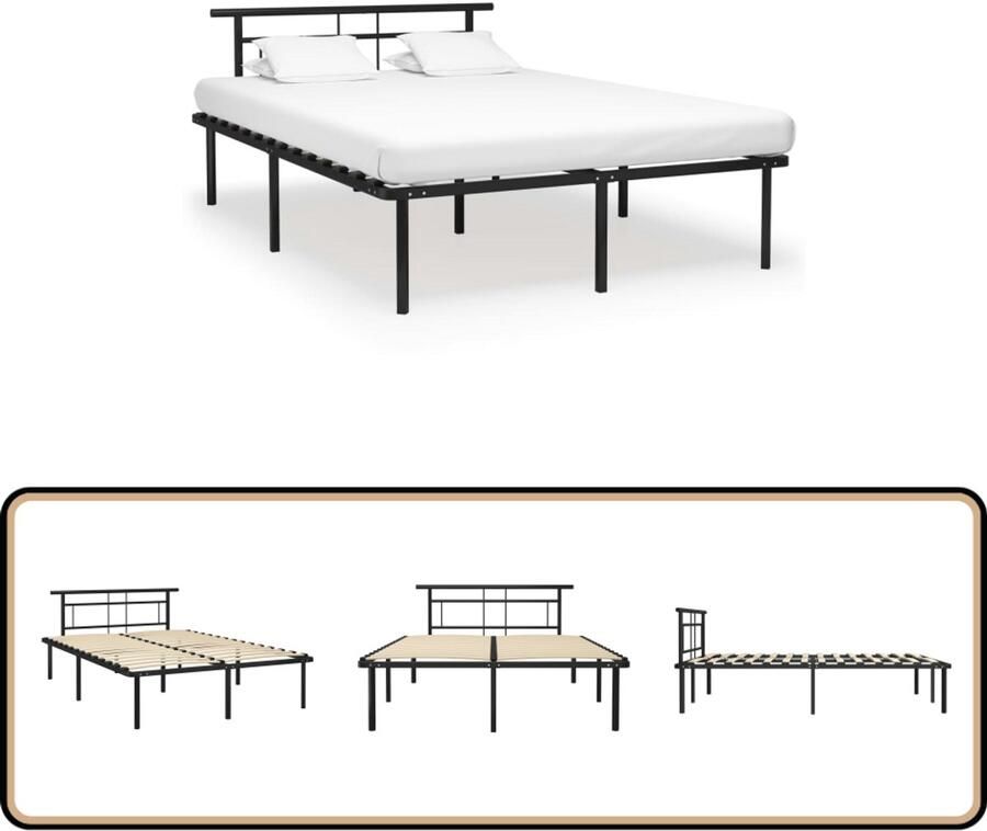 VidaXL Bedframe Zwart Metaal 160x200 cm Metalen Bedframe Tweepersoonsbed Zwarte Bedbank Boxspring Frame Hoofdbord