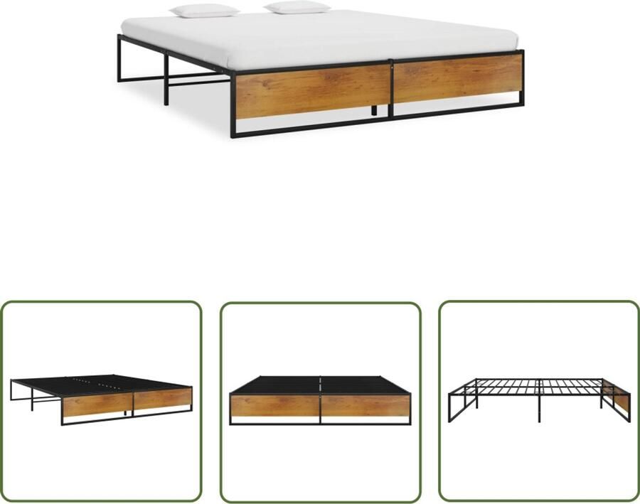 VidaXL Bedframe Zwart Metaal 160x200 cm Slaapkamerinrichting Tweepersoonsbed Metalen Bed Frame Zwarte Bed Lattenbodem Boxspring Alternatief Modern Bed Minimalistisch Bed Slaapcomfort Goede Prijs Kwaliteit Verhouding