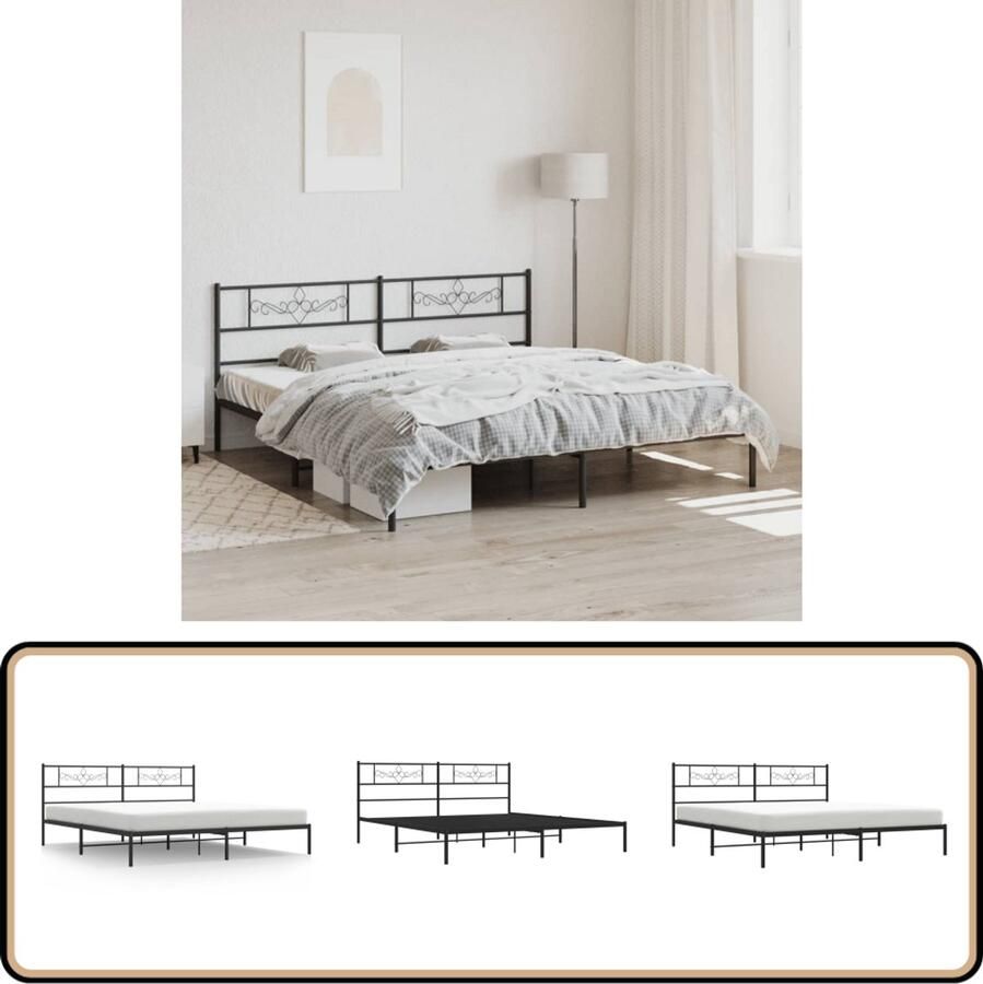 VidaXL Bedframe Zwart Metaal 180x200 cm Klassieke Bed Frame Metalen Bedframe Zwarte Bedframe Boxspring Bed Tweepersoons Bed Slaapcomfort Ruime Bed Moderne Bed Minimalistisch Bed Stabiel Bed Duurzaam Bed
