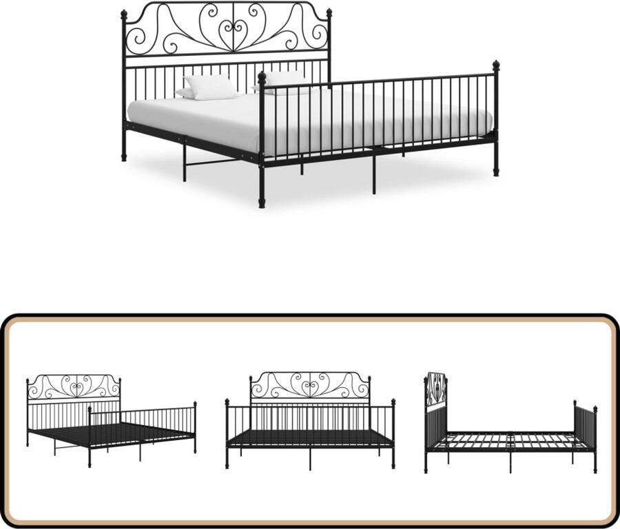 VidaXL Bedframe Zwart Metaal 180x200 cm Metalen Bed Frame Zwarte Bedpost Tweepersoons Bed Boxspring Bed Slaapcomfort
